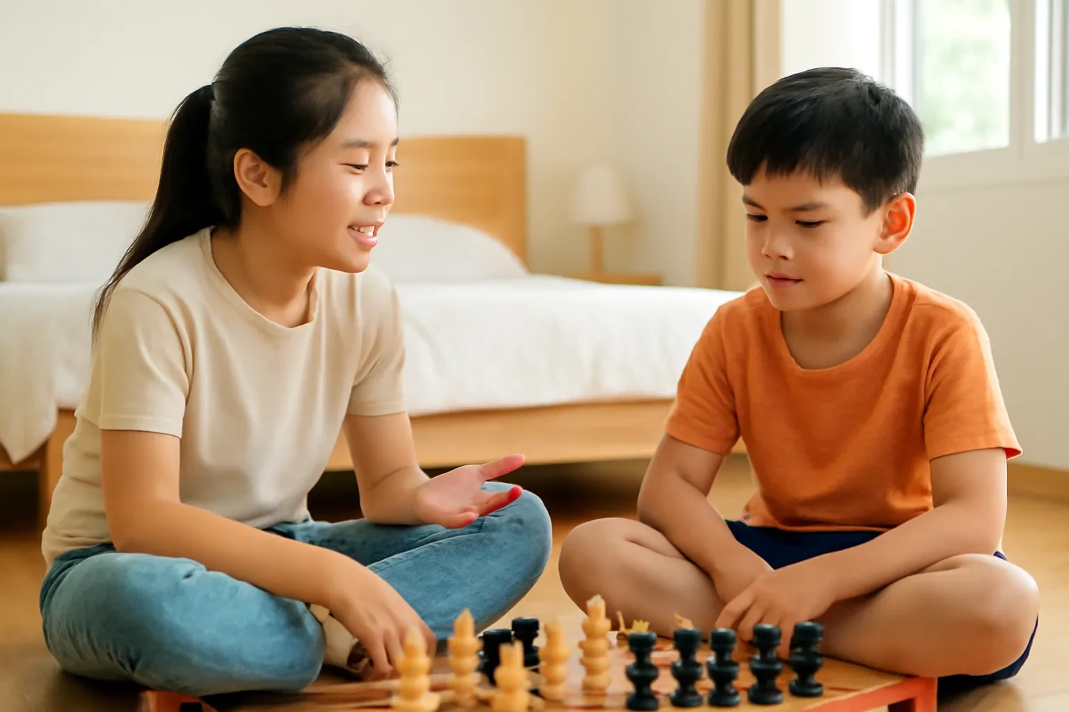 Anh chị em chơi cờ với nhau: khi ván cờ biến thành cãi nhau, cách cha mẹ giữ công bằng và biến sự ganh đua thành động lực học cùng nhau