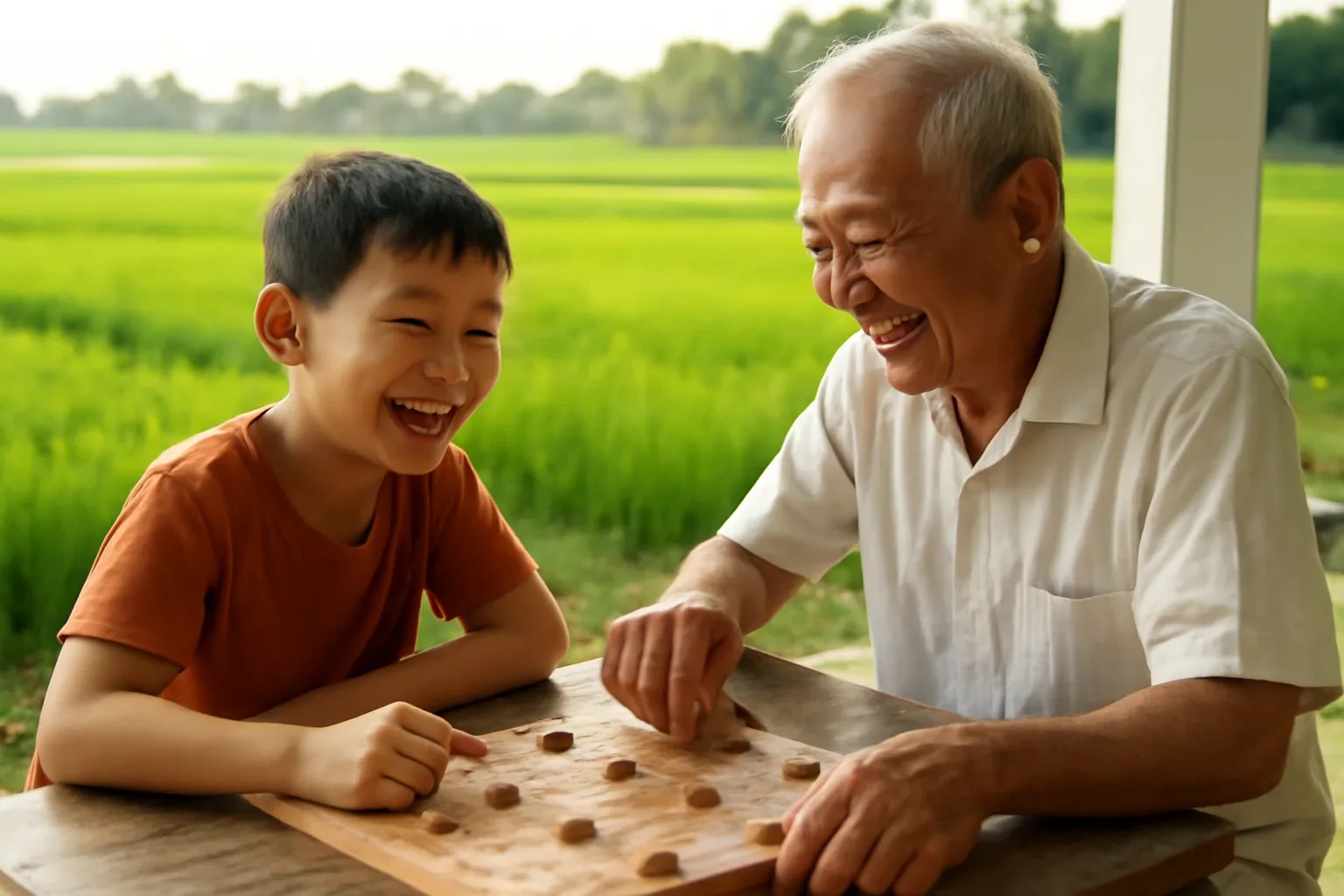 Ông bà và cháu chơi cờ: bàn cờ nối hai thế hệ, ông dạy cờ tướng cháu dạy cờ vua, và những gợi ý để ván cờ giữa ông cháu luôn ấm áp